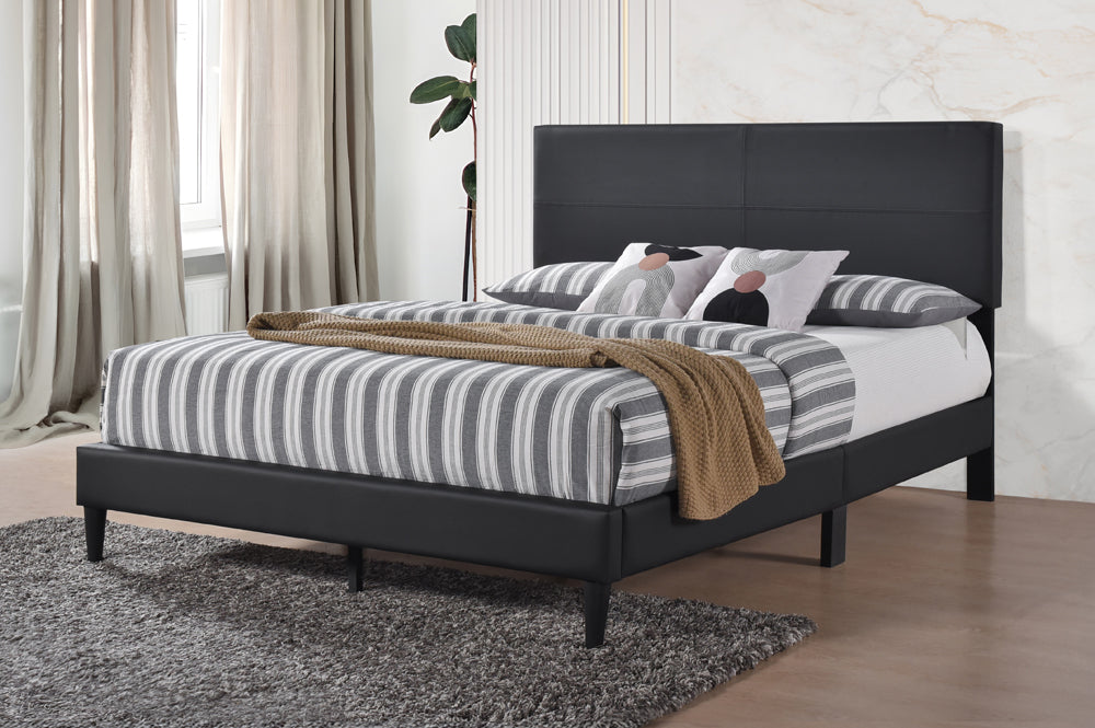 Modern Adjustable Platform Bed Frame – Black Leatherette or Grey Linen (M-2105)