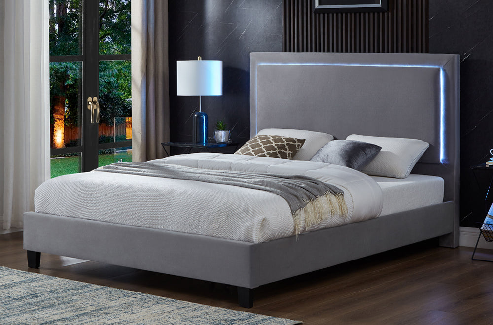 Upholstered Platform Bed with Built-in LED Headboard (T-2365)