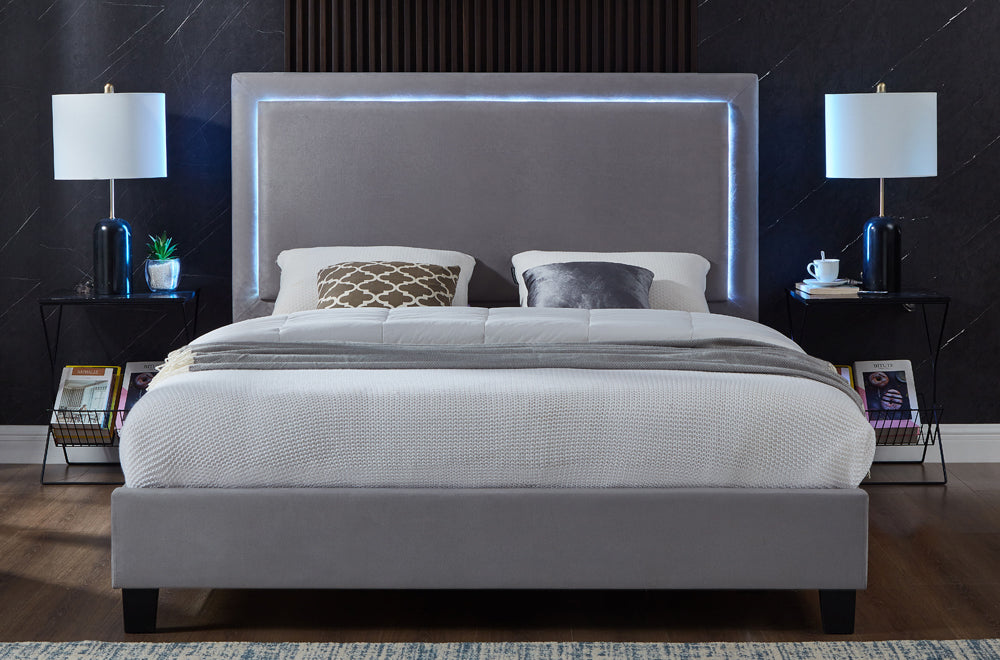 Upholstered Platform Bed with Built-in LED Headboard (T-2365)