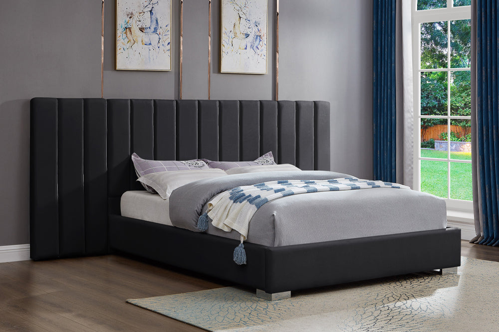 Premium Velvet Platform Bed with Extended Headboard (T-2379)