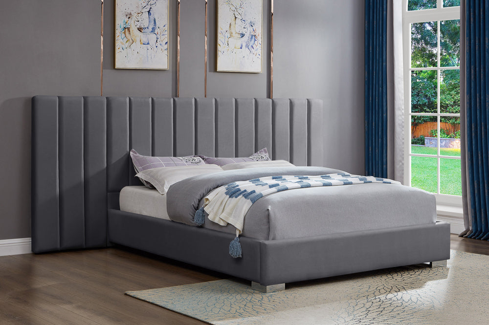 Premium Velvet Platform Bed with Extended Headboard (T-2379)