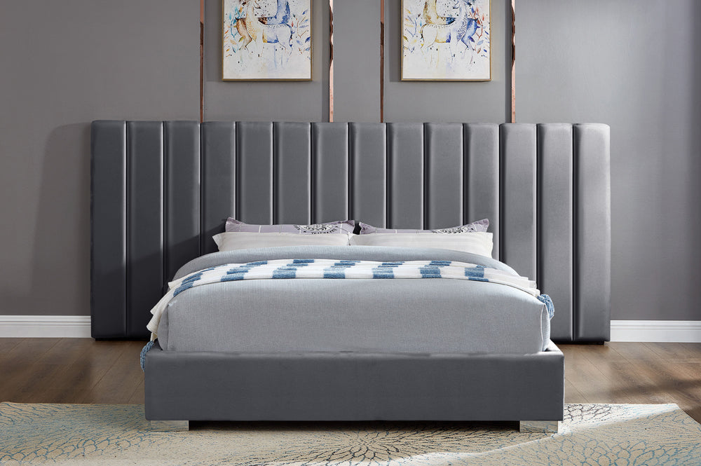 Premium Velvet Platform Bed with Extended Headboard (T-2379)